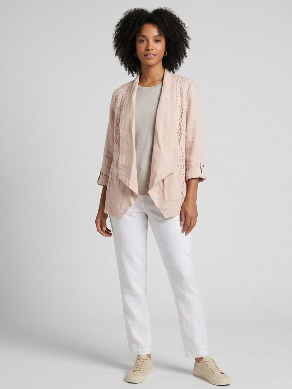 Chico’s Pale Pink Peach Business Casual Blazer Suit Jacket Size 1 (Medium)